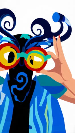 colorful abstract illustration of a person wearing a mask and sunglasses