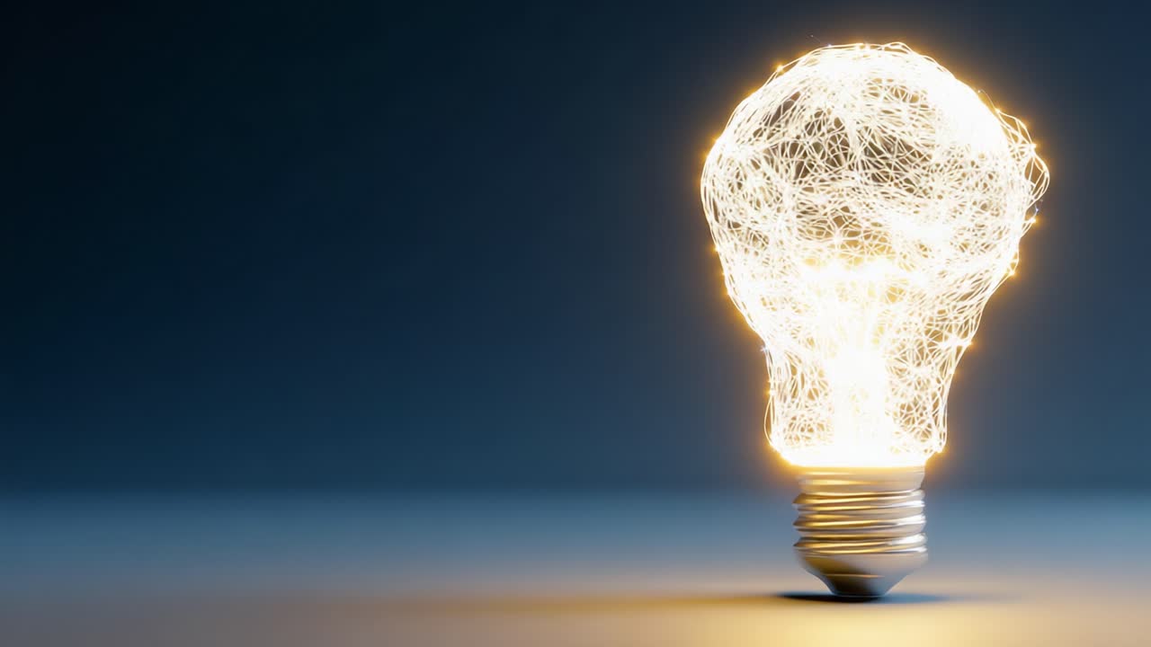 A Creative Interpretation of a Light Bulb with Glowing Filaments Emitting Radiance in a Minimalistic Environment, Capturing the Essence of Illumination and Inspiration