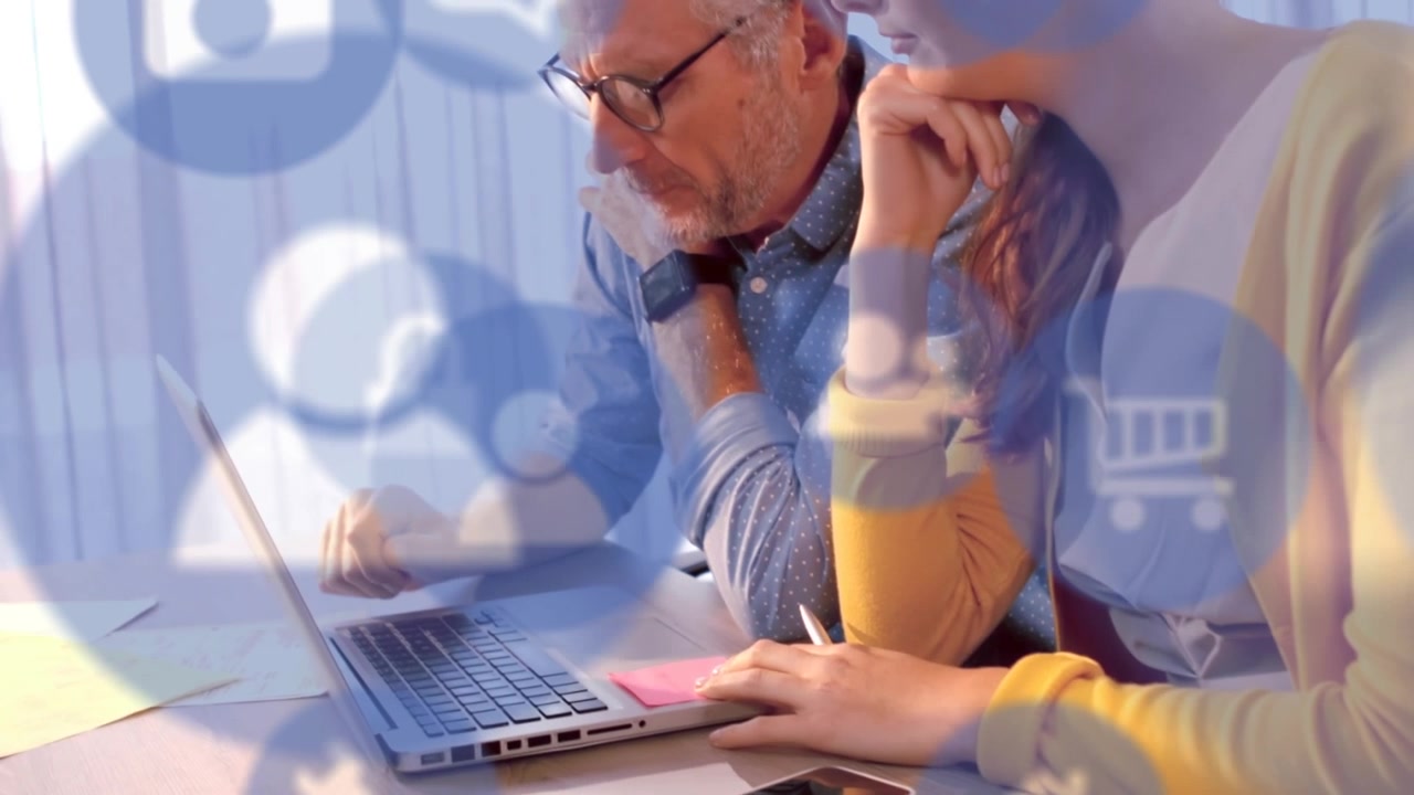 Animation of icons over diverse business people