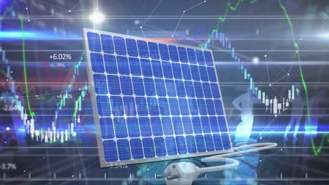 Animation-Von-Statistiken-Und-Finanzdatenverarbeitung-über-Solarpaneele