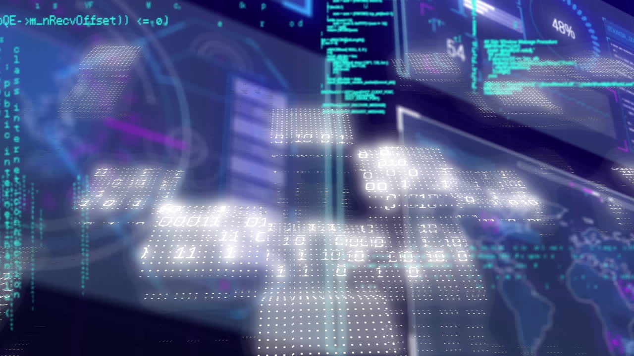 Animation of data processing on black background