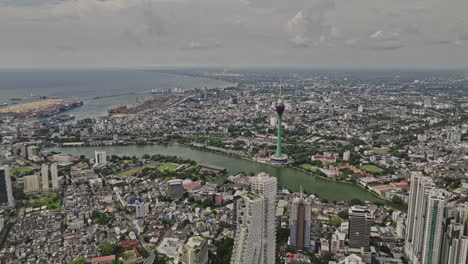 colombo sri lanka aerial v15 high altitude flyover area 02 and wekanda capturing downtown cityscape of capital city from above featuring lotus tower at beira lake - shot with mavic 3 cine - april 2023