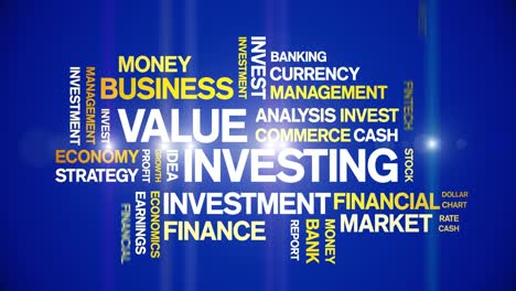 4k value investing animated tag word cloud,text design animation seamless loop.
