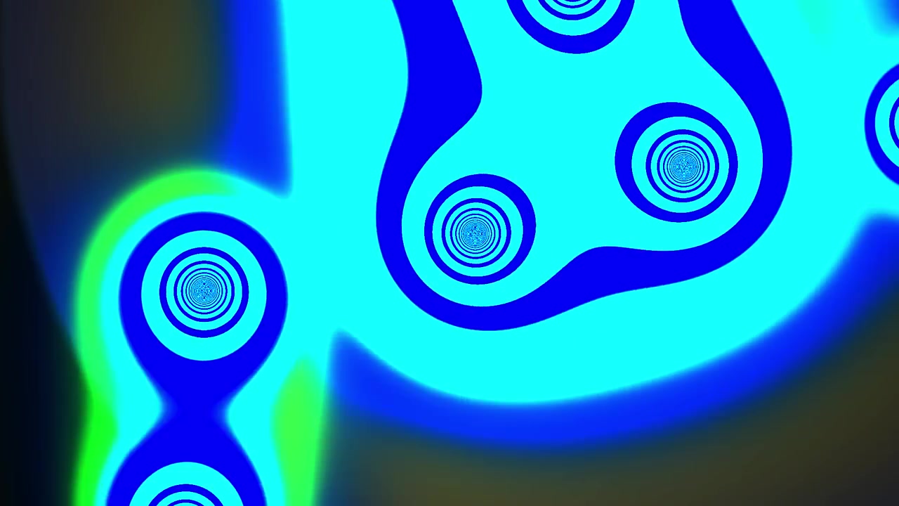 Dynamische blaue und cyanfarbene Fraktalmuster, die sich verwandeln und ausdehnen