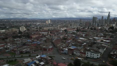 aerial drone fly bogota city colombia urban cityscape skyline and neighborhood, south american capital