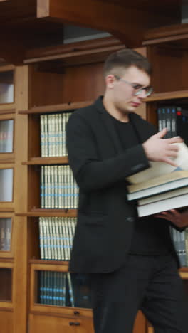 persona en una biblioteca