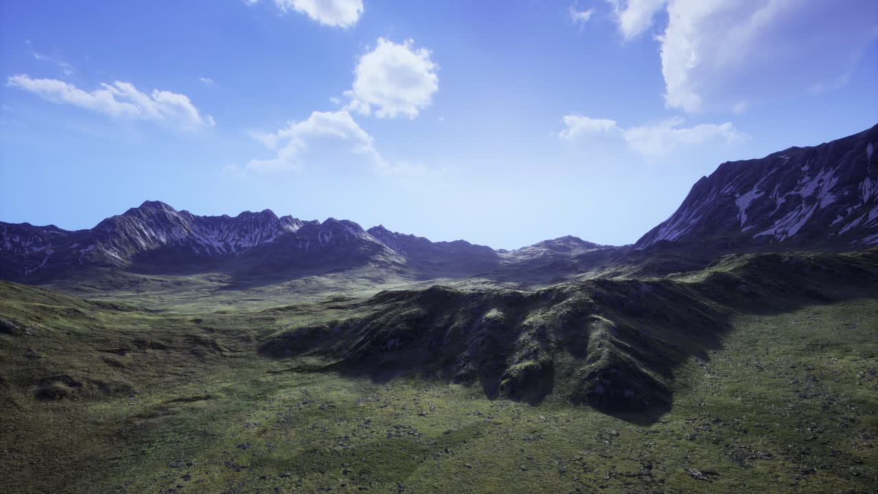 Breathtaking mountain landscape under a clear blue sky with scattered clouds