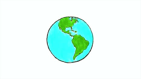 planet earth spinning seamless loop animation. endless 2d drawing animation of green and blue world globe on white background.