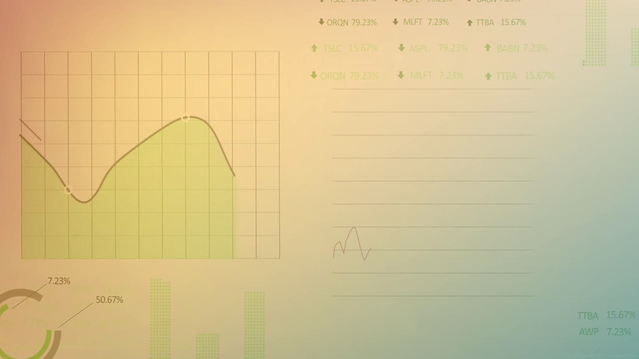 animación del procesamiento de datos estadísticos sobre un fondo de gradiente naranja