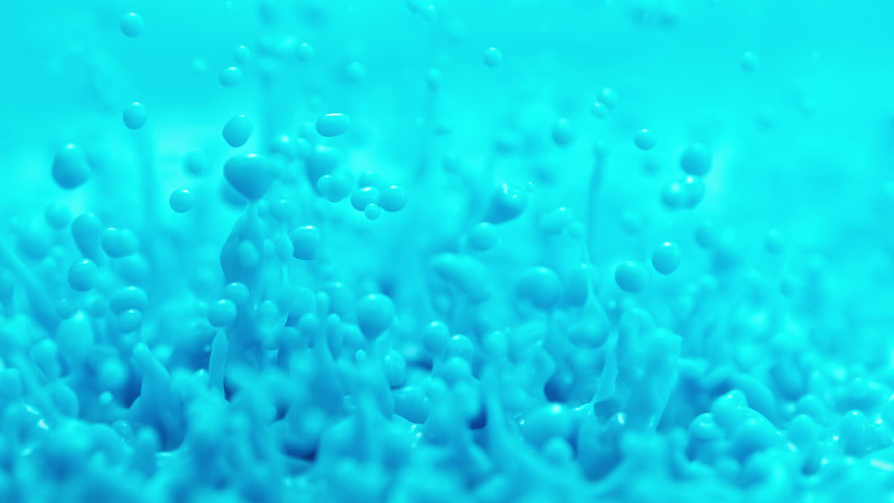 Light Blue Milky Paint Splashes And Creates Standing Waves, Abstract Liquid In Macro and Slow Motion