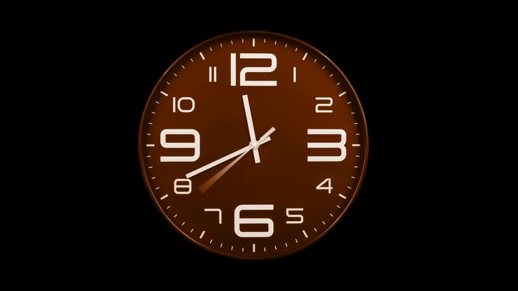 Modern orange clock face moving fast forward