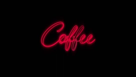 animation of red neon coffee text flickering on black background