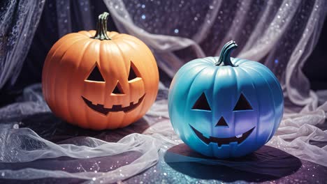 orange and blue jack-o'-lanterns