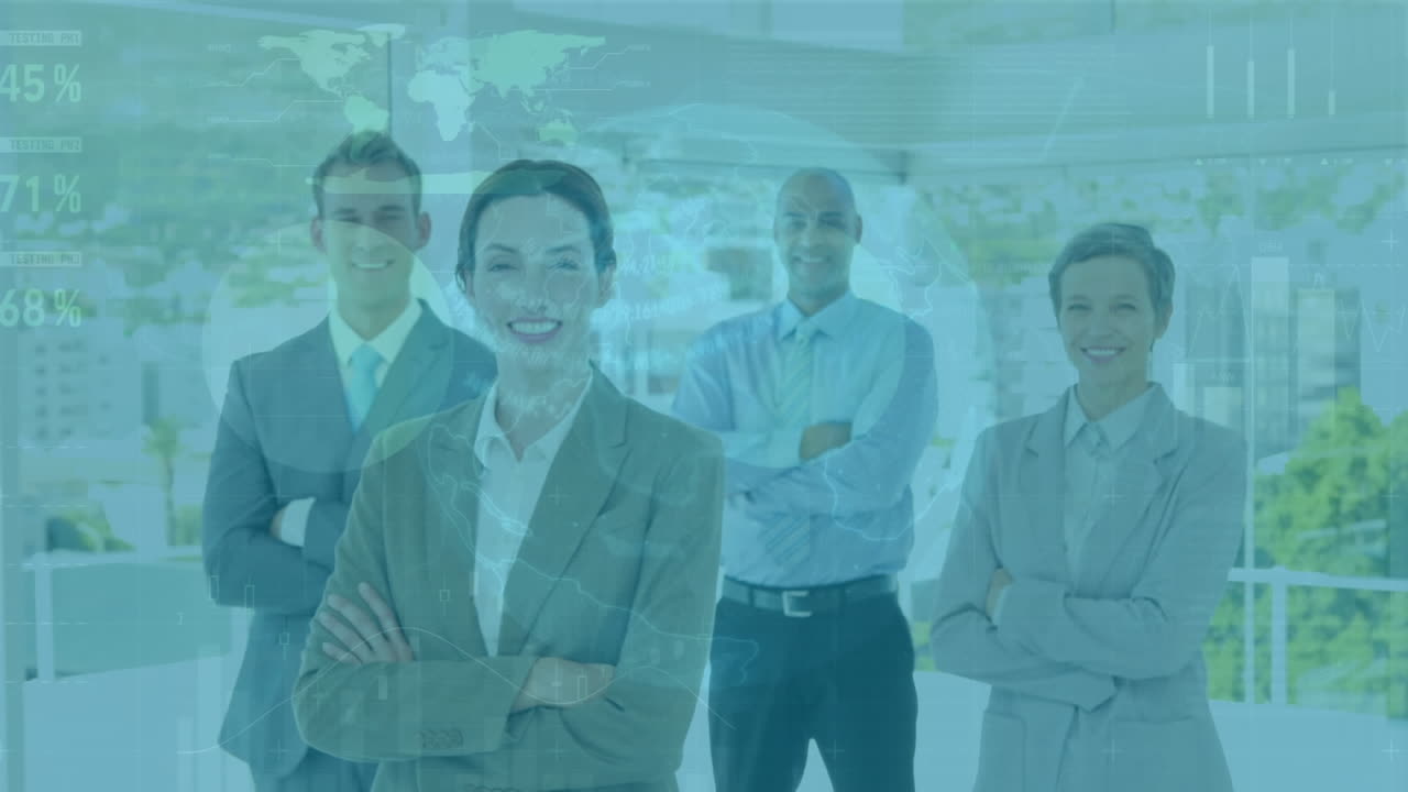 글로벌 오버 비즈니스 인력과 함께 데이터 처리의 애니메이션