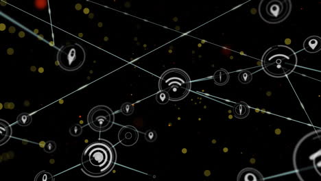 animación de la red de conexiones de iconos wi fi en fondo negro