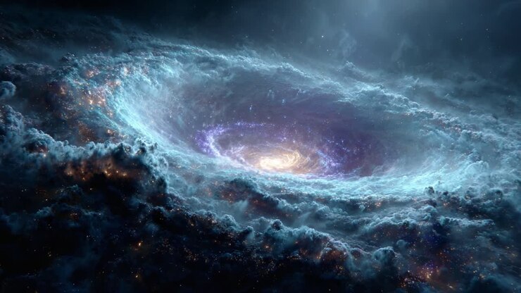 Stunning Cosmic Vortex Captured in Two Frames: A Mesmerizing Look at the Galactic Swirls of Stars and Nebulae in Deep Space