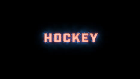 Eine-Kurze,-Hochwertige,-Typografische-Animation-Des-Wortes-„Hockey“-Mit-Verschiedenen-Farboptionen-Auf-Schwarzem-Hintergrund,-Ein--Und-Ausgeblendet-Mit-Elektrischen,-Nebligen-Elementen