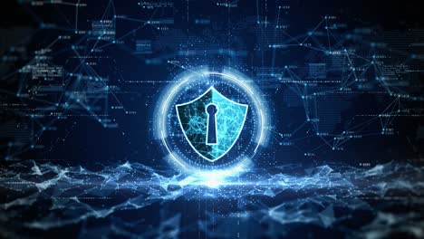 cyber security, digital data network protection, future technology digital data network connection background concept with hud shield icon.
