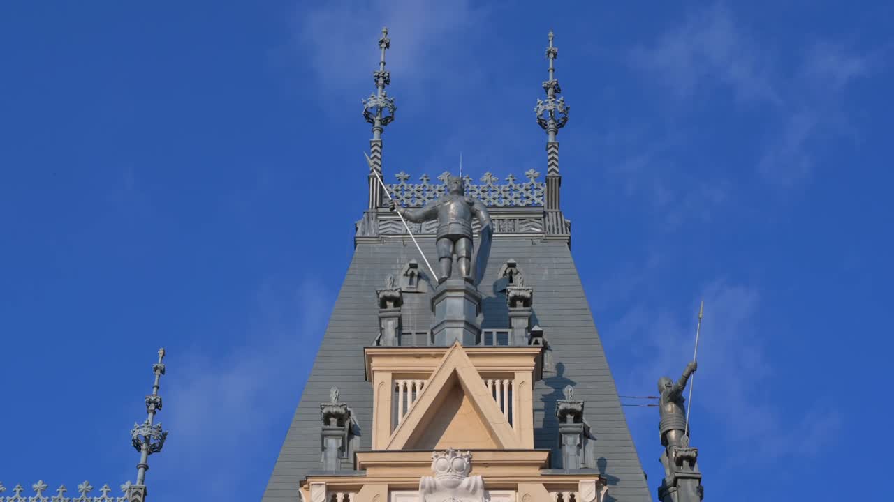 Iasi, Romania - April 25, 2021: Close up of the Palace of Culture on a sunny day