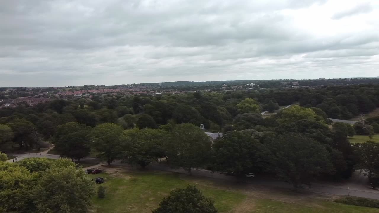 Overhead view of the park and cityscape London, UK