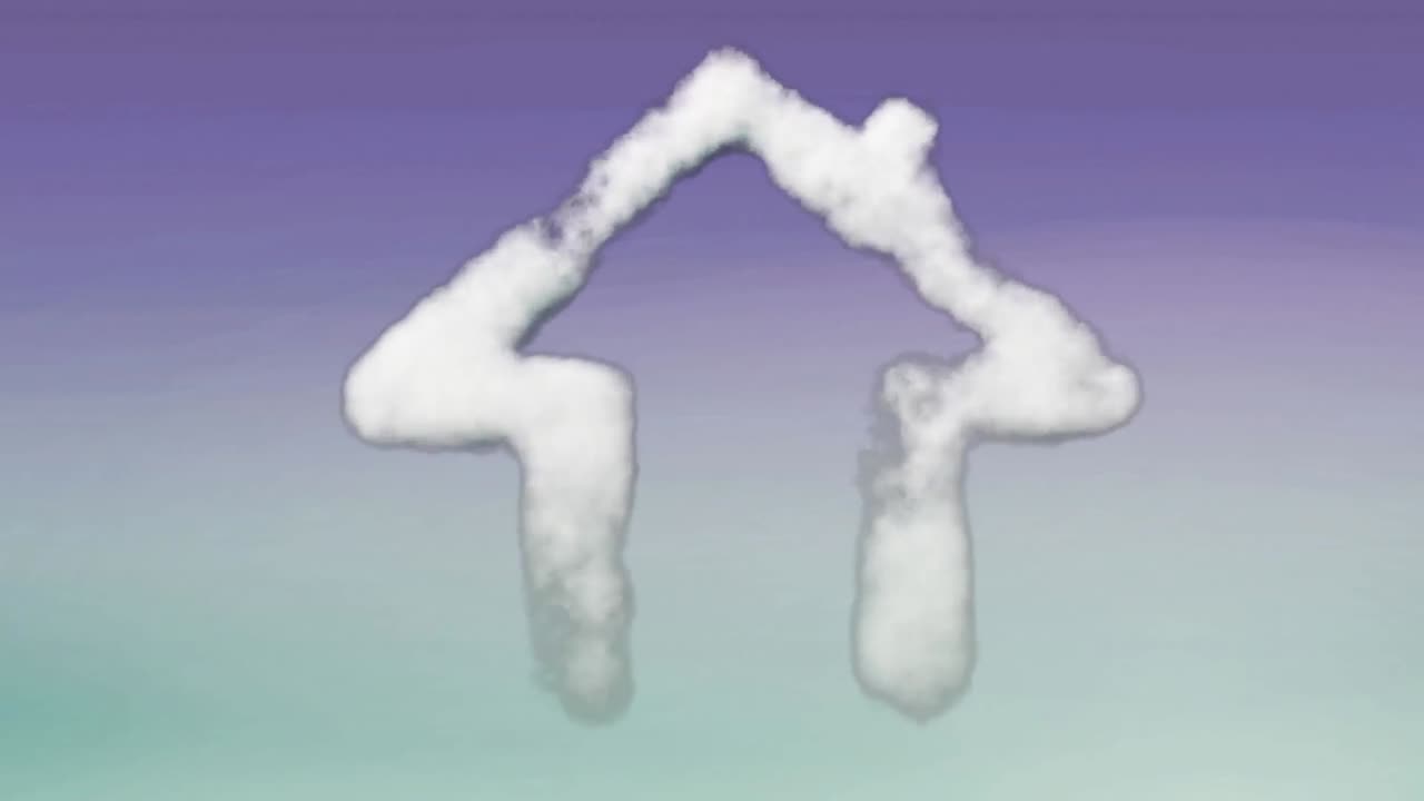 보라색에서 초록색 바탕에 있는 꿈의 집