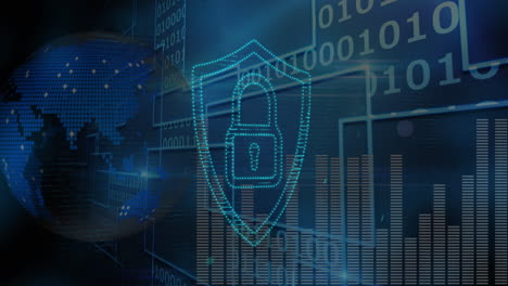 Digital video of globe and binary coding with computer network security logo