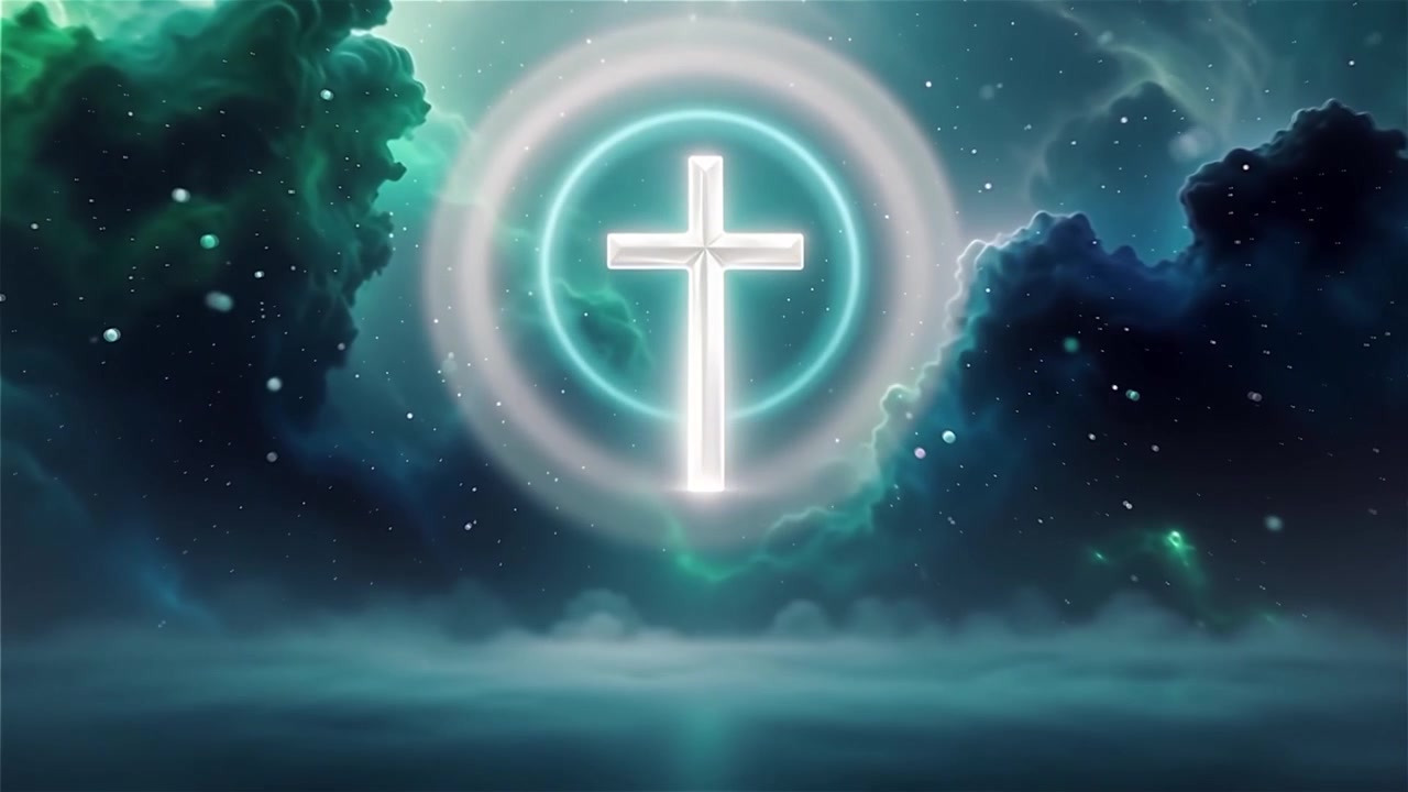 Croce Cristiana Luce Celestiale Sfondo per il Culto.