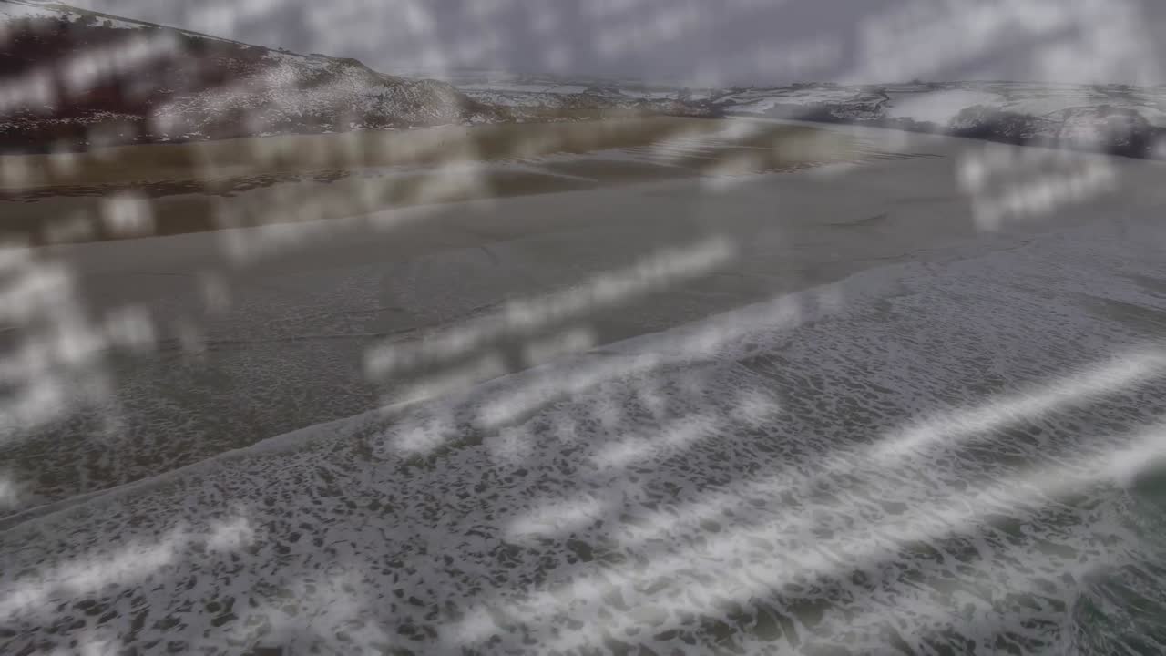 해양 풍경 위의 데이터 처리 애니메이션