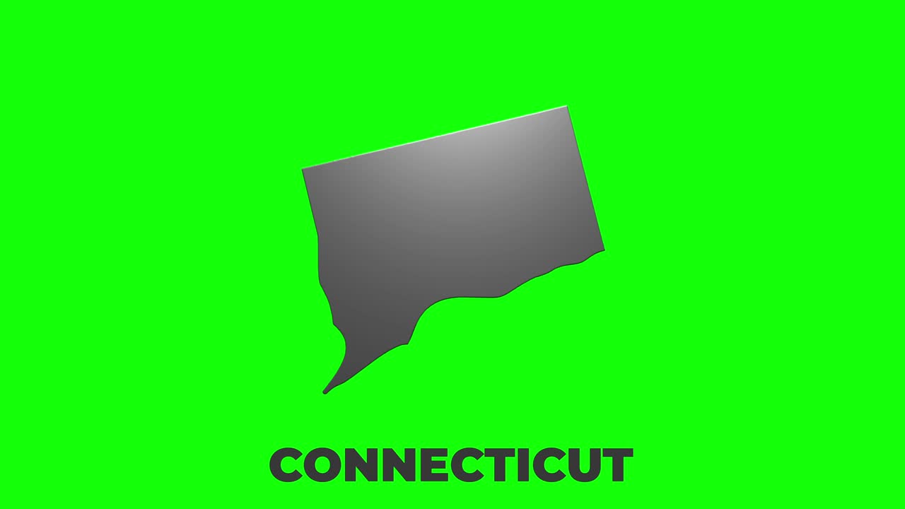 Connecticut State of the United States of America. Animated 3d silver location marker on the map. Easy to use with screen transparency mode on your video.