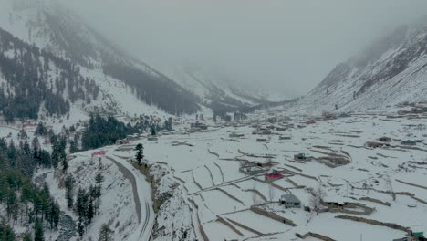 Profile-view-of-snow-covered-Naltar-Valley-in-Gilgit,-Pakistan