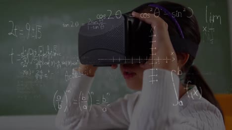 Animación-De-Fórmulas-Matemáticas-Sobre-Una-Colegiala-Usando-Auriculares-Vr