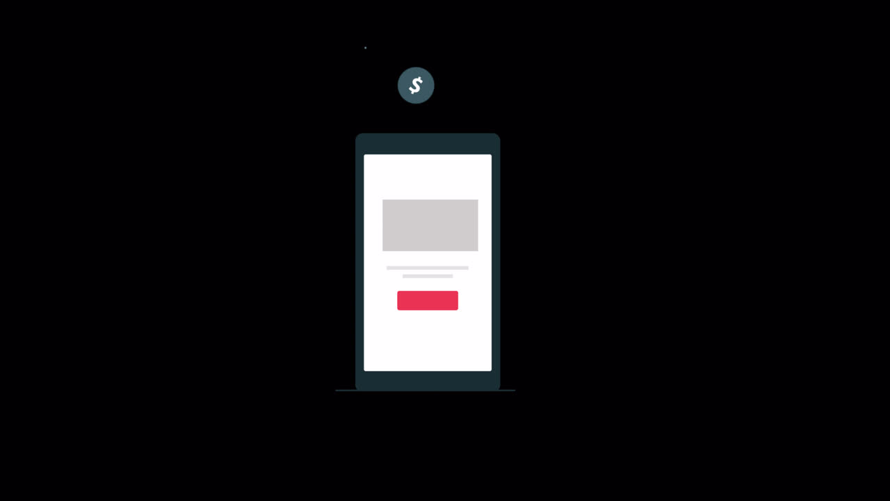Animated Dollar Sign Falling into Mobile Phone Screen