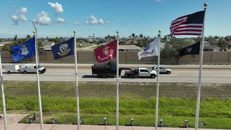 american armed services flag drone view