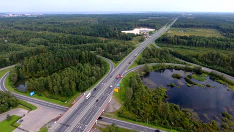 highway round road junction, aerial view