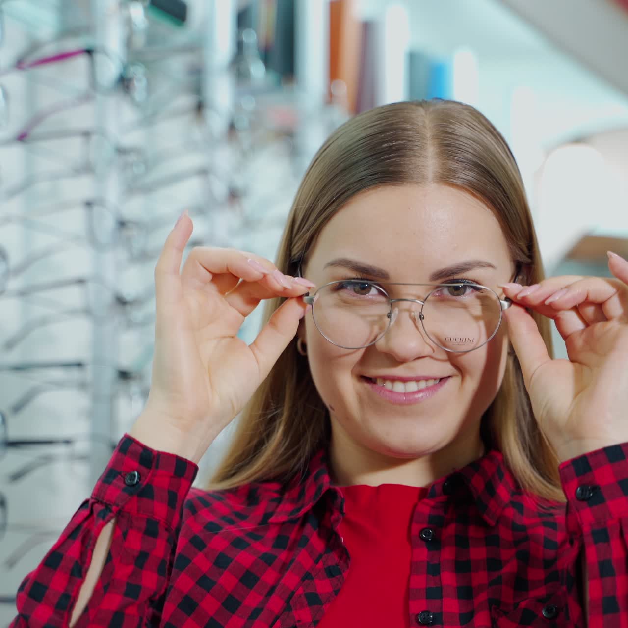 Girl in optics store