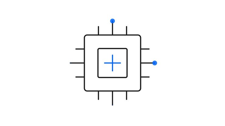 Icona Animata di un Processore Microchip con Nodi Blu Pulsanti