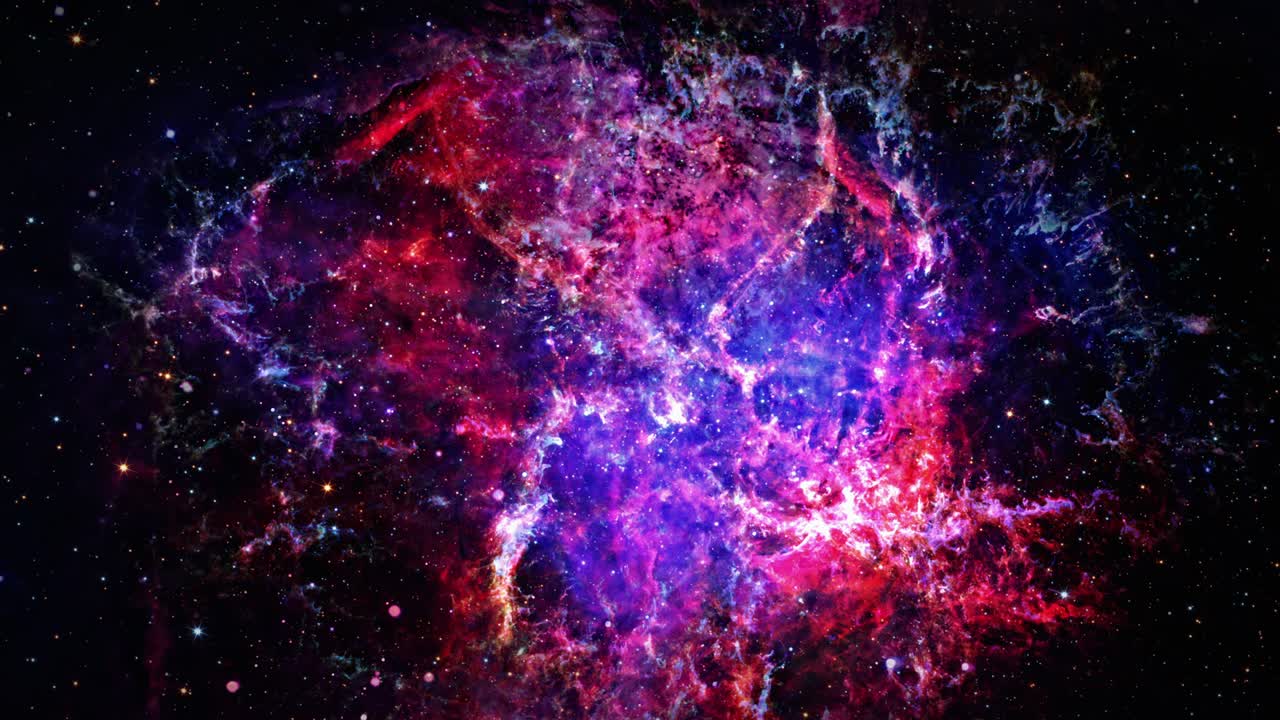 exploración de galaxias de bucle sin fisuras a través del campo de estrellas brillantes coloridas nebulosas misteriosas. animación 4k de volar a través de brillantes nebulosas rosas púrpuras azules, nubes y campo de estrellas. proporcionado por la imagen de nasa.