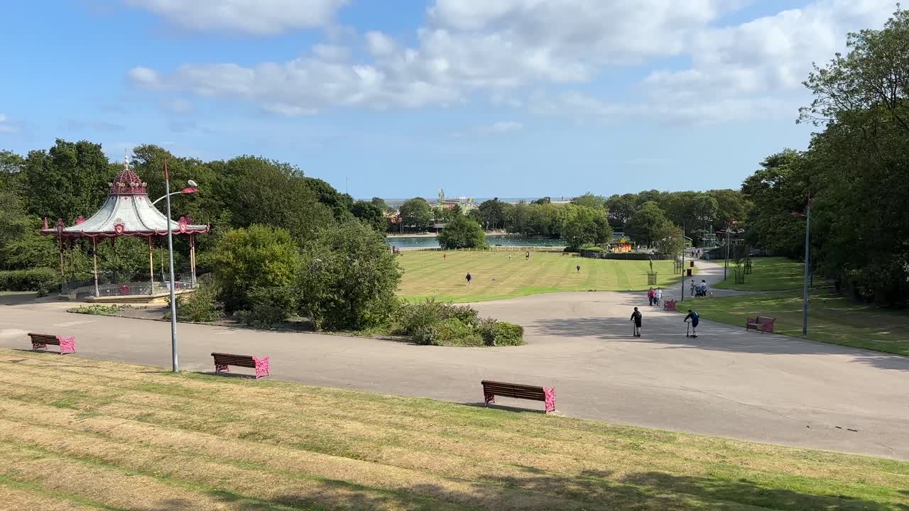 South shields Victorian park with a mini train local art trail, plus a cafe, playground boating lake