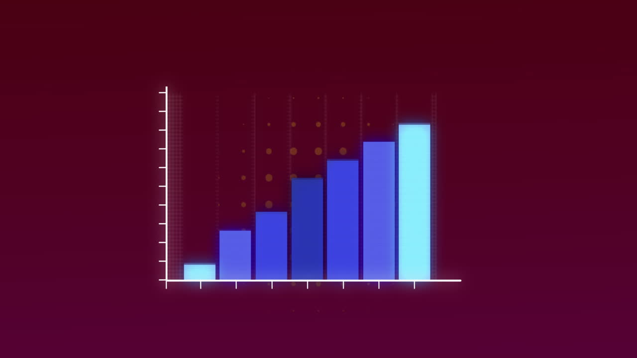 Animation of statistics and financial data processing over red background