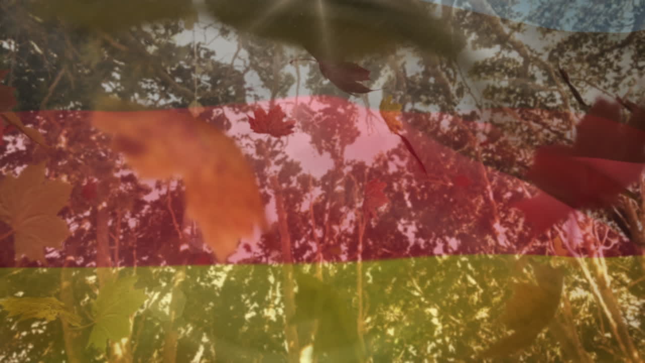 animación de árboles y hojas sobre la bandera de alemania