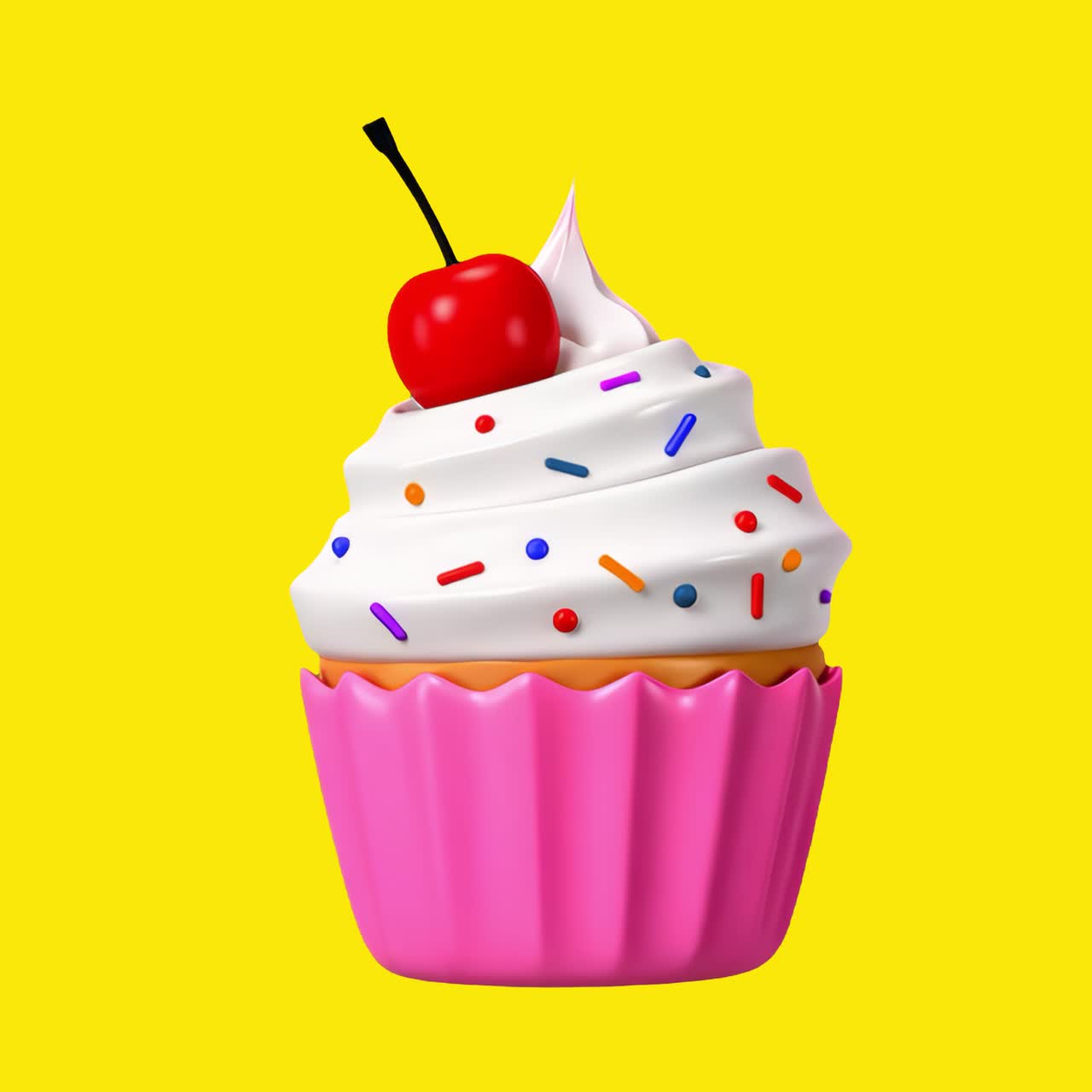 Cupcake con zuccherini, ciliegina, animazione di incarto rosa isolata come risorsa, video 4K trasparente