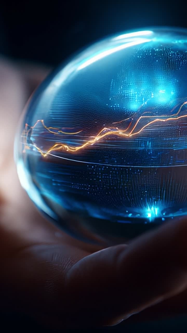 A Close-Up of a Transparent Sphere Containing Dynamic Data Visualizations and Glowing Graph Lines, Symbolizing Innovation and Advanced Technology in Data Analysis