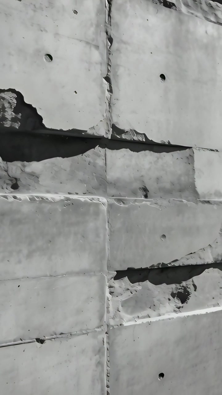 Vertikal video: Vippende kamera viser segmenterede paneler tæt på, afslører sømme, bindhuller og afslag