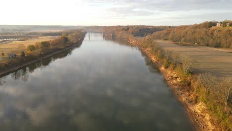 cumberland river in clarksville tennessee during a foggy sunrise