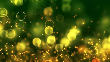 green gradient sparkle glitter dust particles from top on black background with bokeh flowing movement, green environment background