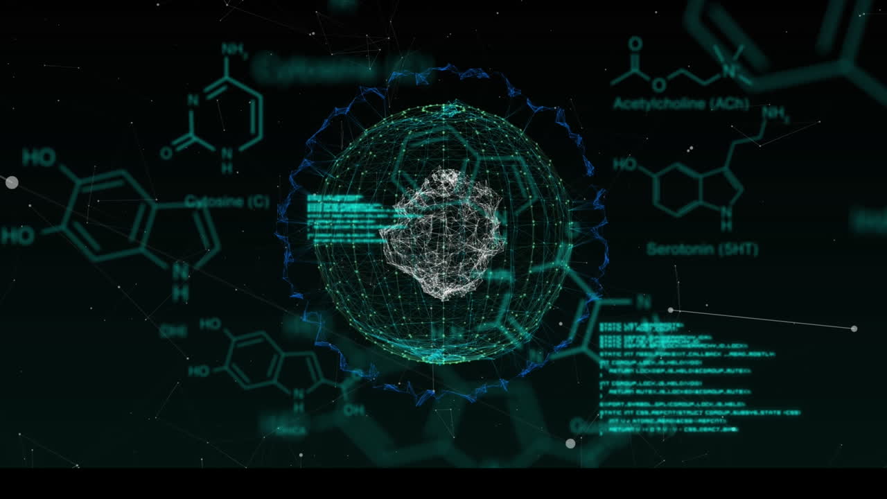 과학 데이터 처리 및 지구, 검은색 배경에 연결의 네트워크의 애니메이션