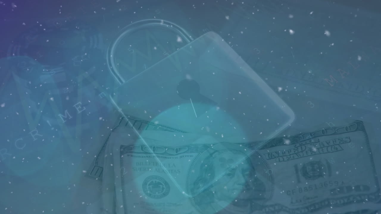 animación de la luz, candado digital, gráfico y dólares