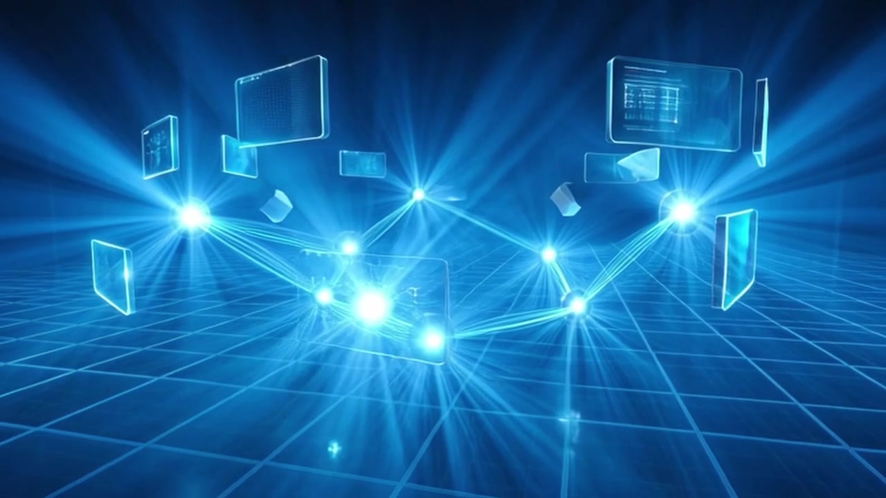 Digital Network Connection with Floating Data Screens in Cyberspace