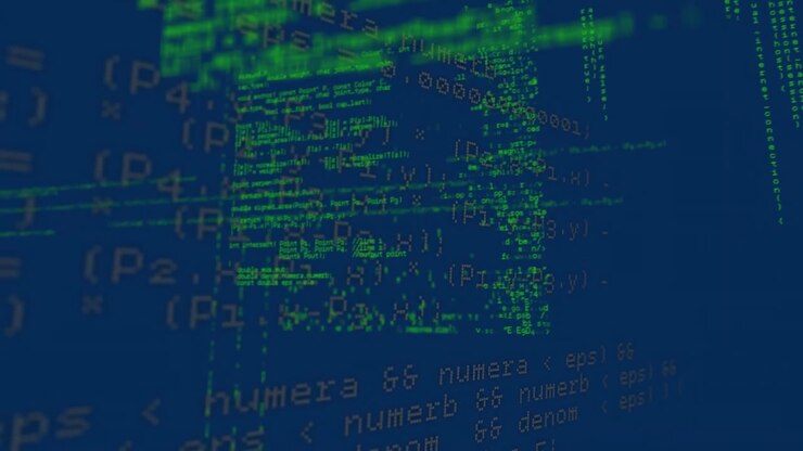 Animation of data processing on blue background