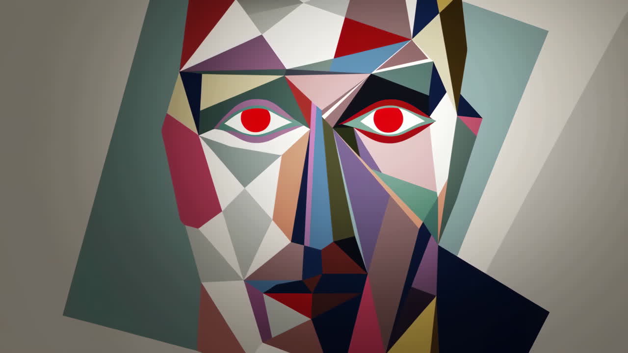 Abstract Geometric Portrait with Red Eyes